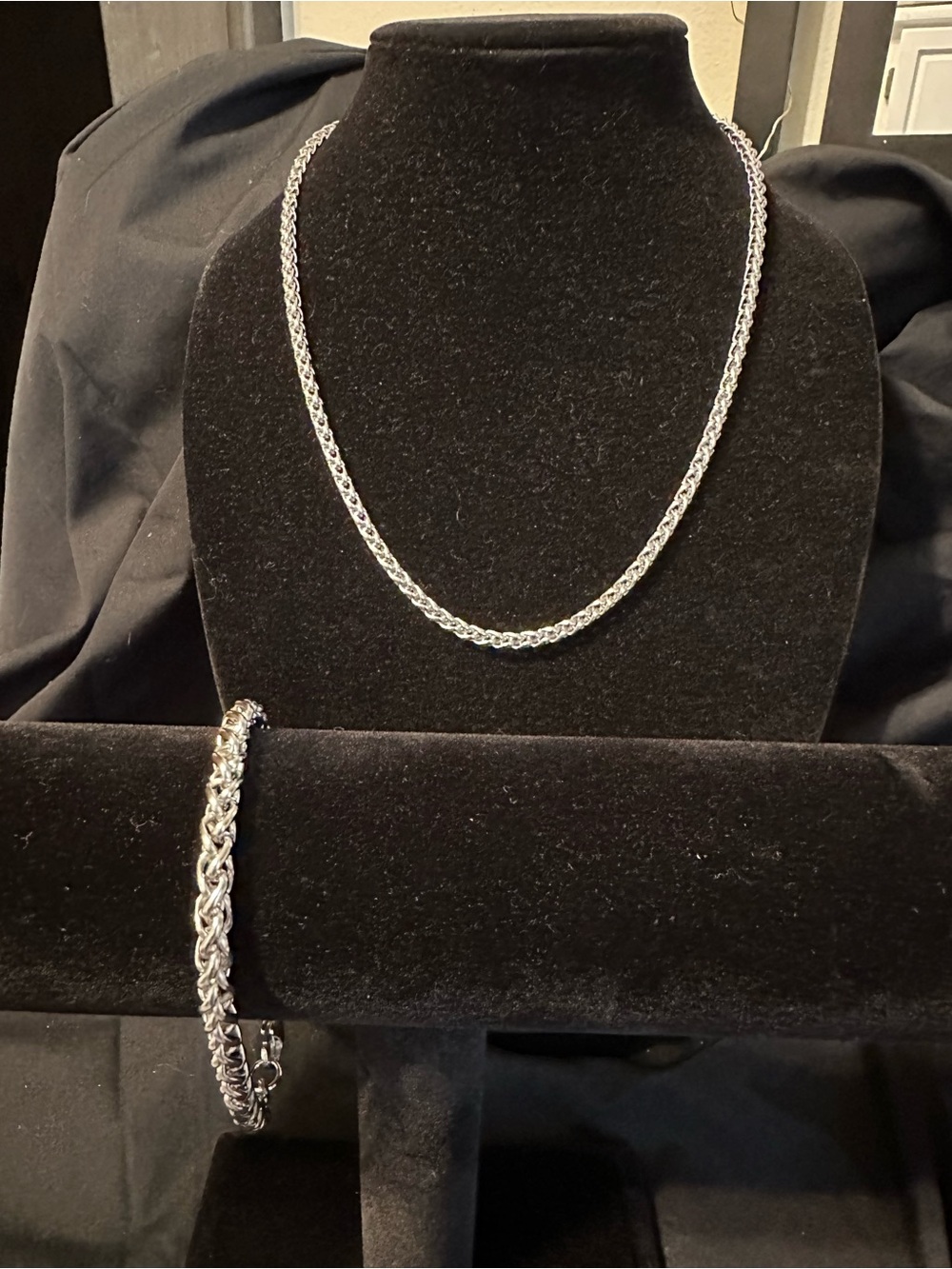Sterling Silver Braided Chain Necklace and Bracelet Set - Silver